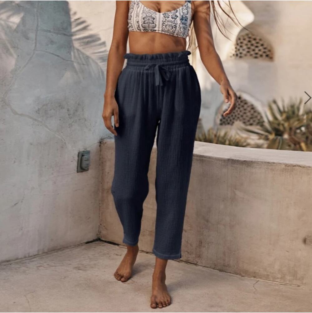 Summersalt Pants Womens Small Navy Blue Going Places Gauze Drawstring Travel